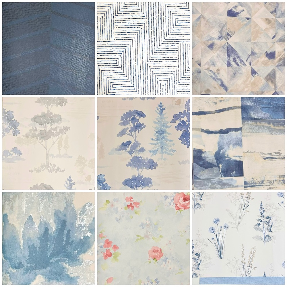 NEW 10 Large Blue Hue Themed Bundle of Assorted Crafts Wallpaper Sample Sheets